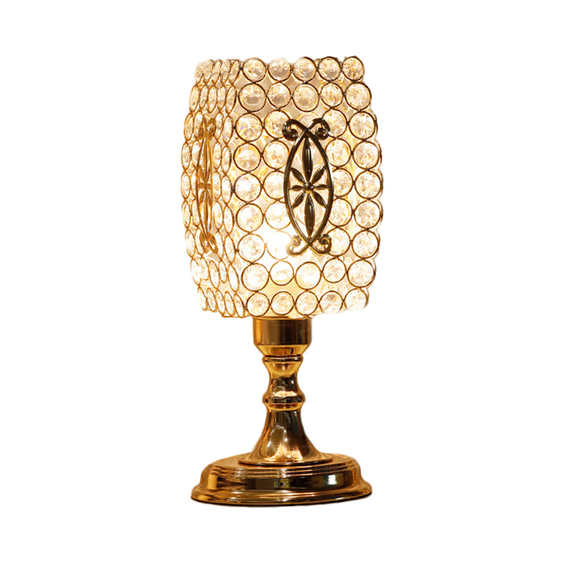 Gold Geometry Reading Light with Grid/Dot Design Modernist 1-Light Crystal Encrusted Nightstand Lamp for Bedside