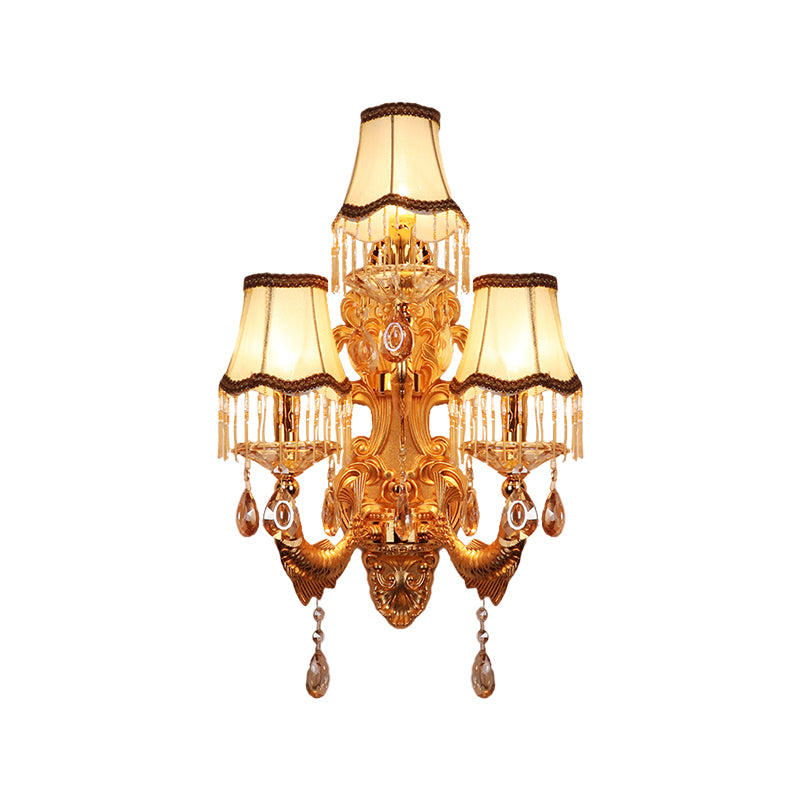 3-Head Candelabra Wall Sconce Traditional Gold Crystal Droplets Wall Lighting Fixture with Shade/Shadeless