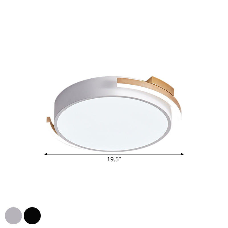 19.5"/25.5" W Round Flush Mount Modern Metallic Black/White LED Flushmount Lighting, Warm/White Light