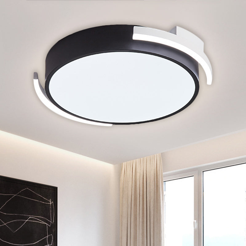 19.5"/25.5" W Round Flush Mount Modern Metallic Black/White LED Flushmount Lighting, Warm/White Light