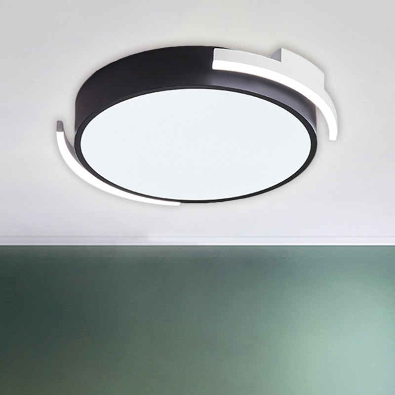 19.5"/25.5" W Round Flush Mount Modern Metallic Black/White LED Flushmount Lighting, Warm/White Light