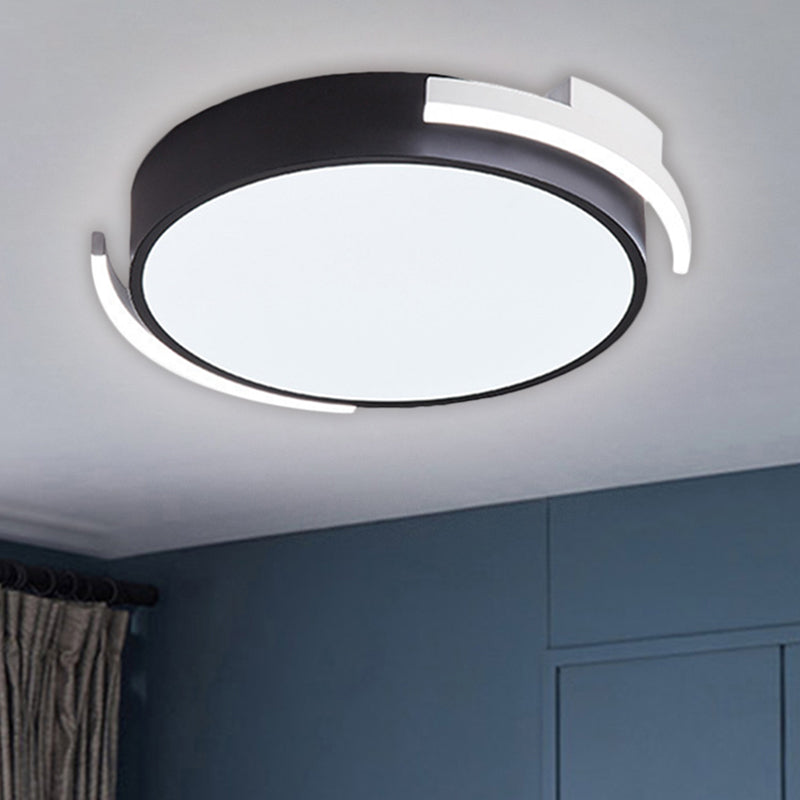 19.5"/25.5" W Round Flush Mount Modern Metallic Black/White LED Flushmount Lighting, Warm/White Light