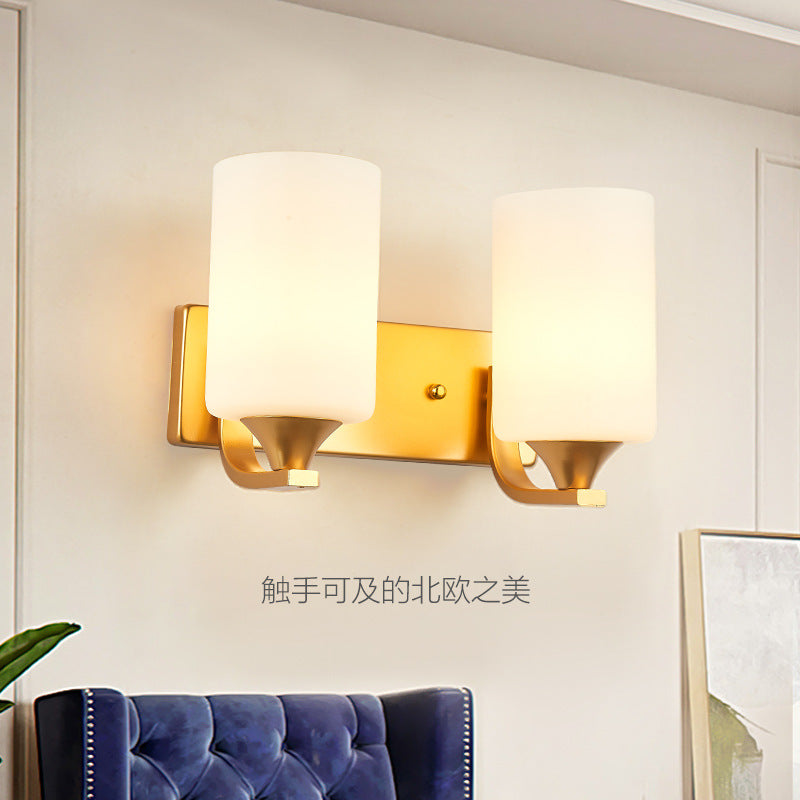 2-Bulb Wall Mount Lamp Traditional Cylindrical Milky Glass Wall Lighting Fixture in Gold
