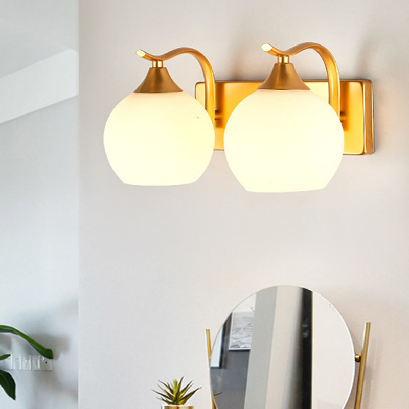 Esfera cabecera luminosa vintage vidrio crema vintage iluminación de pared dorada de 2 luces