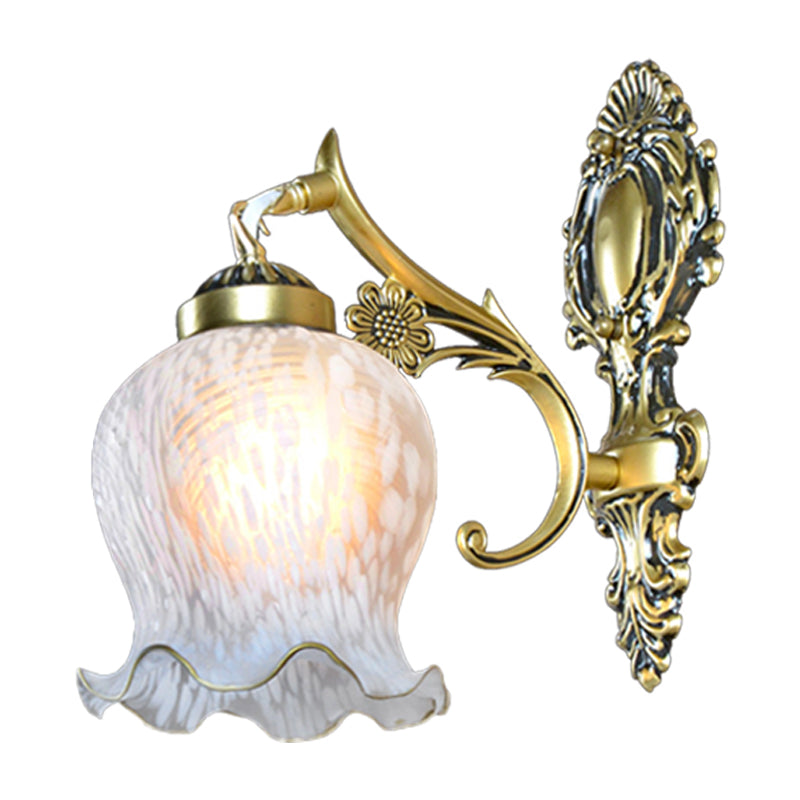 Weiße Glasgold Wandhalterung Lampe gedruckte Blume einzelner Kopf Land