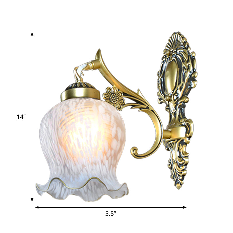 Weiße Glasgold Wandhalterung Lampe gedruckte Blume einzelner Kopf Land