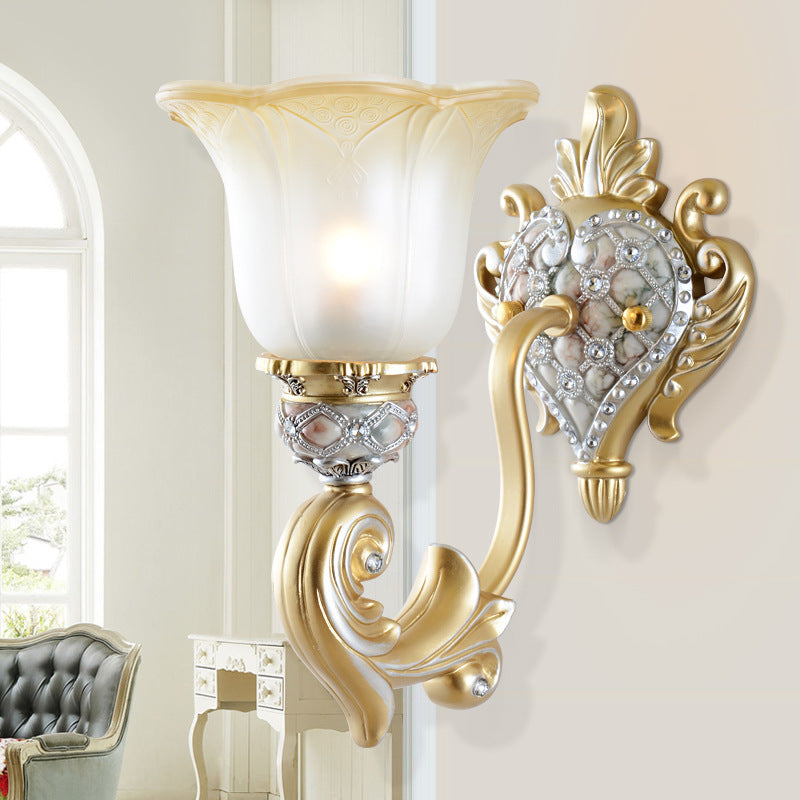 Single Head Flower Wall Light Warehouse White Frosted Glass Wall Lighting Idea with Heart Shape Resin Canopy