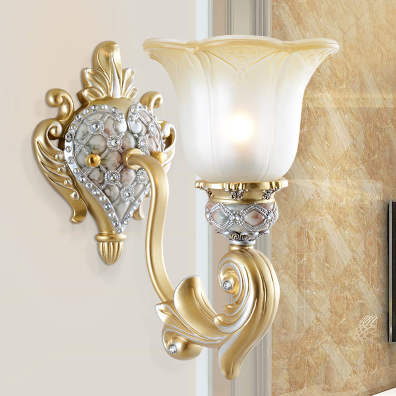 Single Head Flower Wall Light Warehouse White Frosted Glass Wall Lighting Idea with Heart Shape Resin Canopy