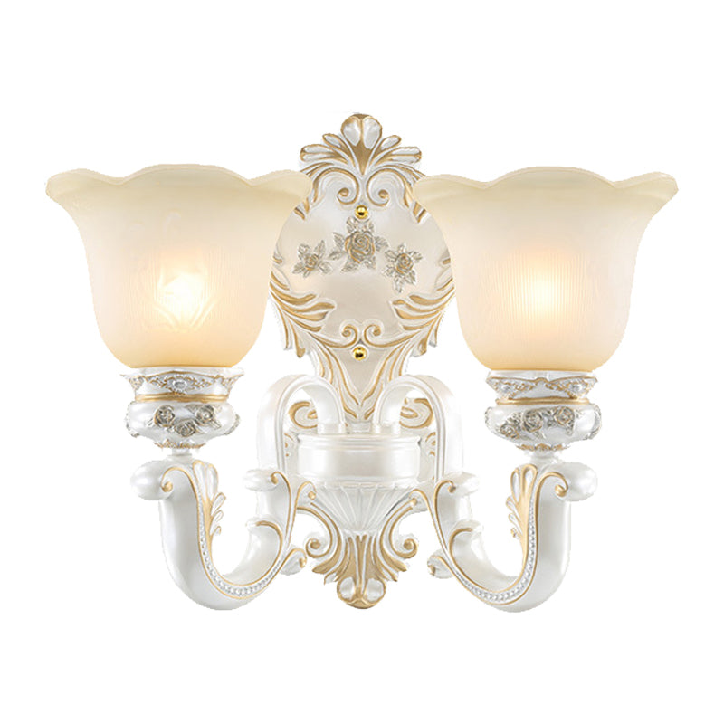 Cream Glass White Wall Sconce Blossom 1/2-Head Cottage Wall Lighting Fixture for Living Room