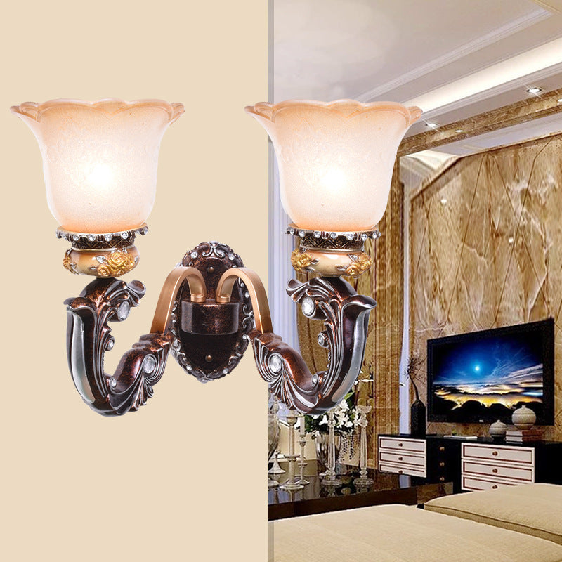 Applique murale marron à 1/2 têtes, Style rétro, verre rose et blanc, luminaire mural en forme de fleur