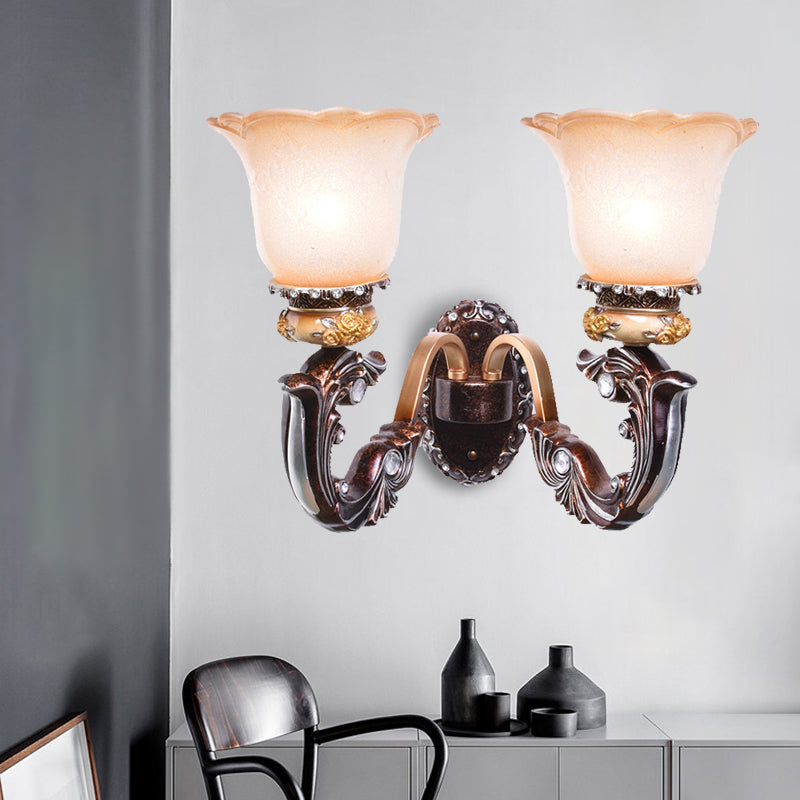 Applique murale marron à 1/2 têtes, Style rétro, verre rose et blanc, luminaire mural en forme de fleur