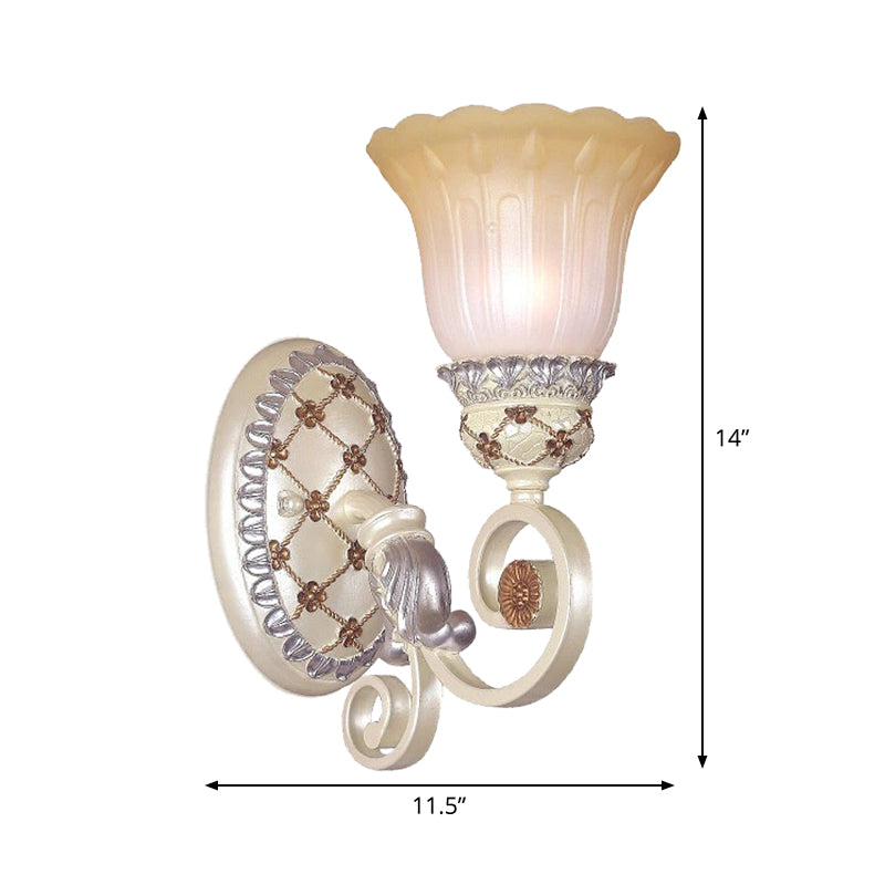 French Country Blossom Wall Sconce 1/2-Light Opaline Glass Wall Lighting Idea with Swirl Arm in Gold
