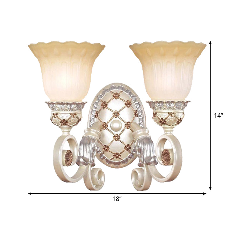 French Country Blossom Wall Sconce 1/2-Light Opaline Glass Wall Lighting Idea with Swirl Arm in Gold