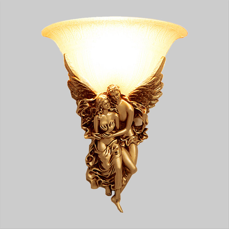 Single Head Sconce Light Farmhouse Bowl-Like Milky Glass Wall Mounted Lamp with Angle Decor in Gold