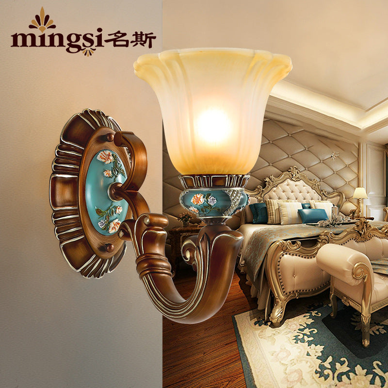 Brown 1-Head Wall Mounted Light Farmhouse Opaline Glass Blossom Etching Pattern Wall Sconce Lighting
