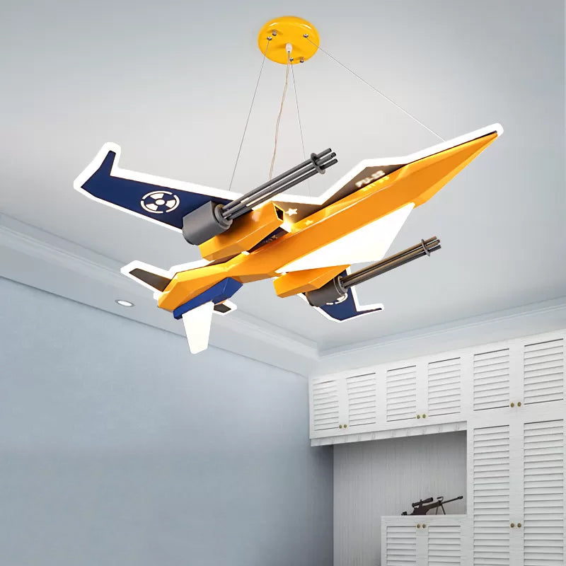 Metal Fighter Figure Hanging Chandelier Contemporary LED Yellow Suspension Lamp for Boys Room