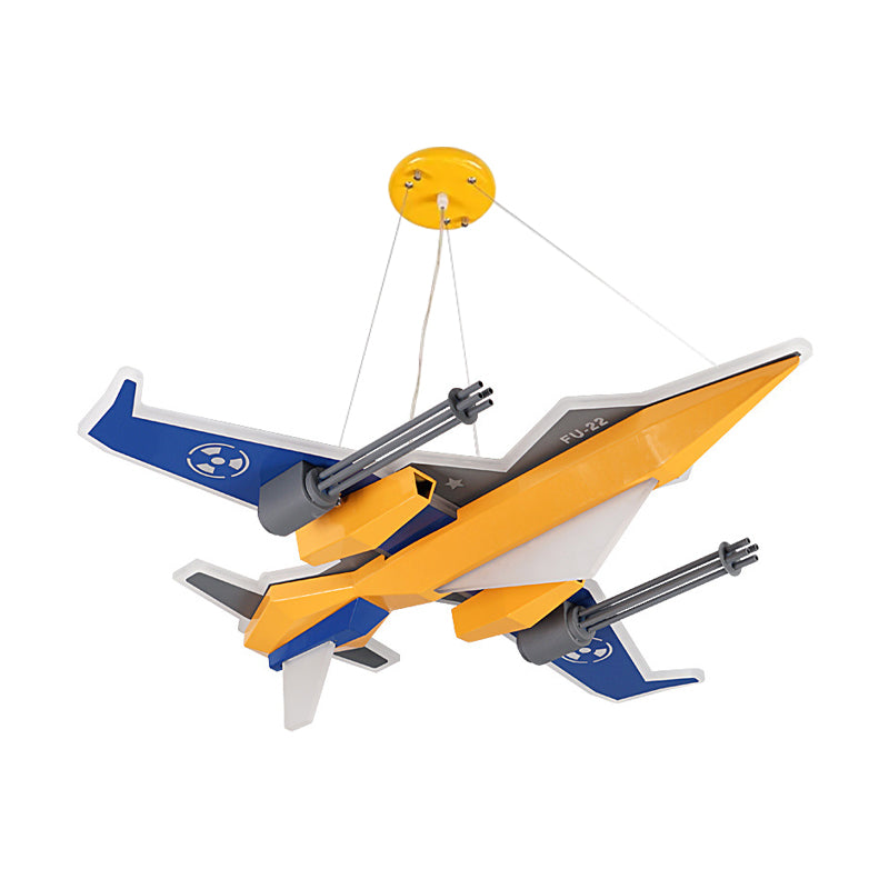 Metal Fighter Figure Hanging Chandelier Contemporary LED Yellow Suspension Lamp for Boys Room