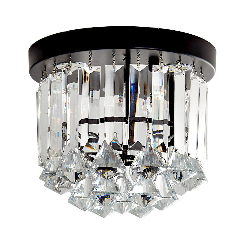 Minimalist LED Flushmount Lighting Black Cascade Ceiling Mounted Fixture with Crystal Prisms Shade in Warm/White Light