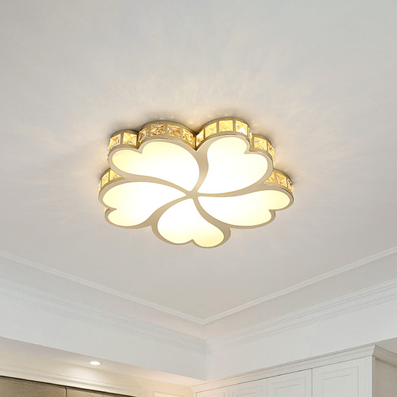 Flower Ceiling Mounted Fixture Contemporary Crystal Block LED Gold Flush Lamp in Warm/White Light