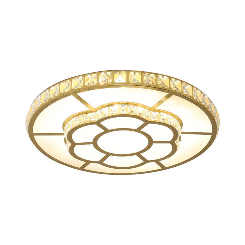 Acrylic Bloom Flush Mount Lamp Minimalism LED Gold Ceiling Flush with Crystal Block Deco in Warm/White Light