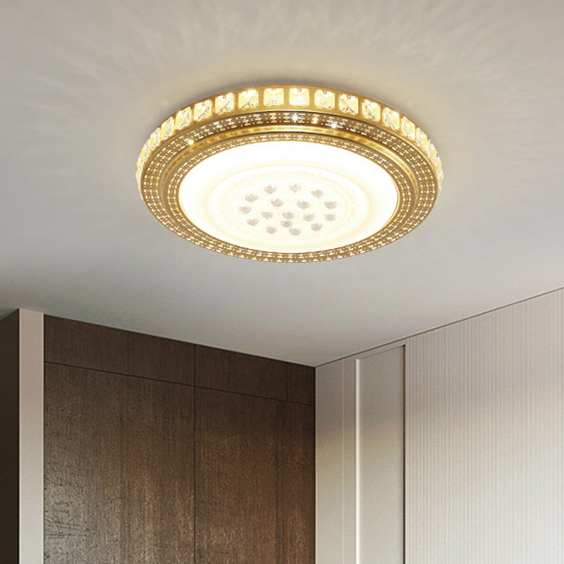 16"/19.5" W LED Parlor Ceiling Lighting Simplicity Gold Flush Mount Light with Round Faceted Crystal Shade