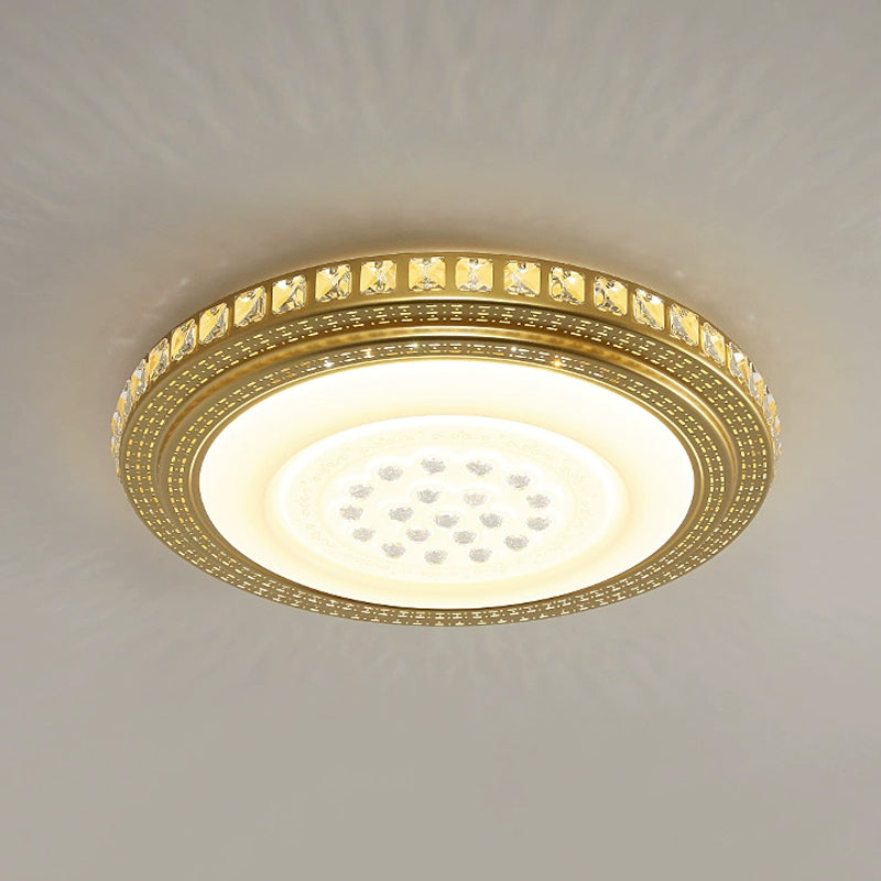 16"/19.5" W LED Parlor Ceiling Lighting Simplicity Gold Flush Mount Light with Round Faceted Crystal Shade