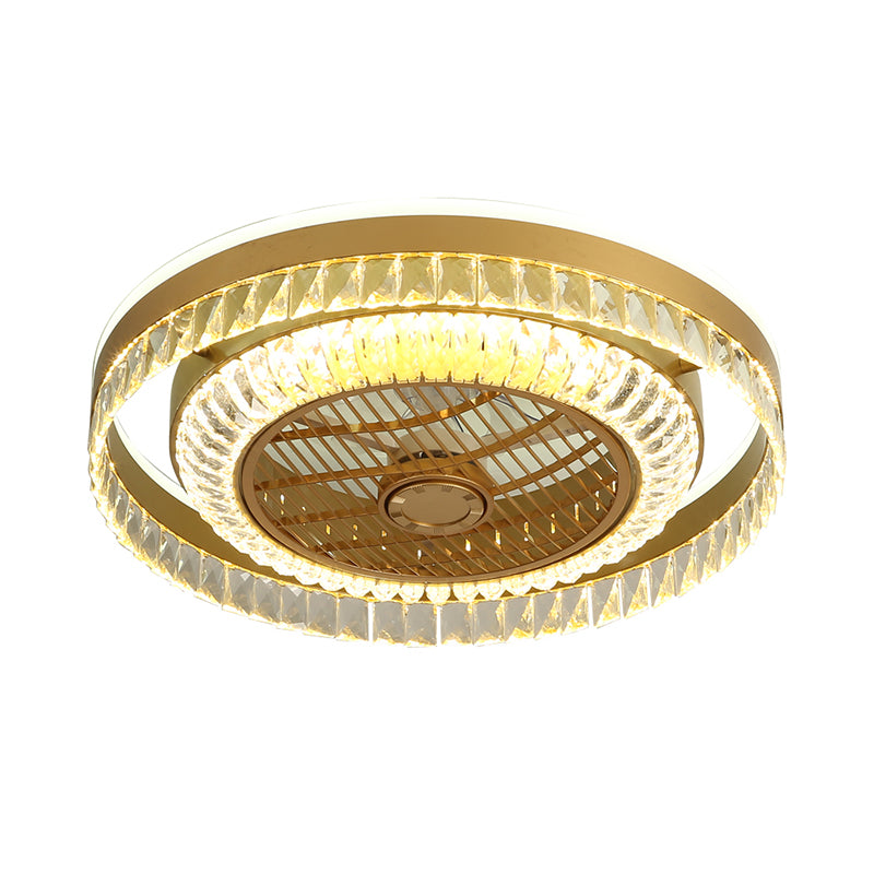 Runde Wohnzimmer Deckenlüftungslampe Kristall Block LED Modernist 4 Blades Halbflush -Licht in Gold, 23,5 "W.