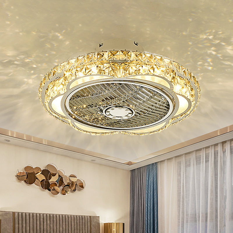 Kristallblock Blumenhalte Halbflush -Mount -Minimalismus LED Chrom Anhängerleuchte Leuchte, 19,5 "Breite