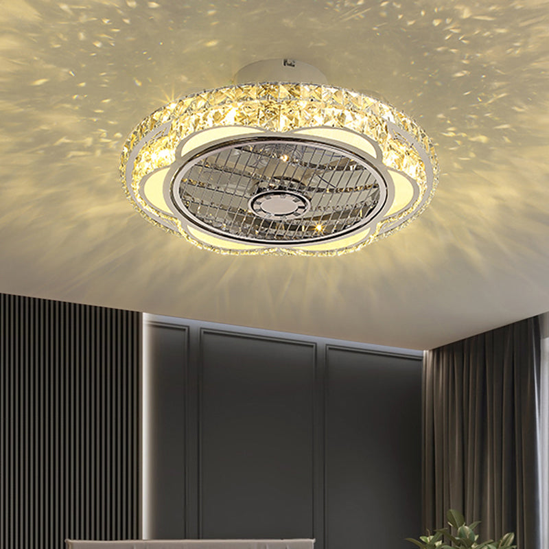 Kristallblock Blumenhalte Halbflush -Mount -Minimalismus LED Chrom Anhängerleuchte Leuchte, 19,5 "Breite