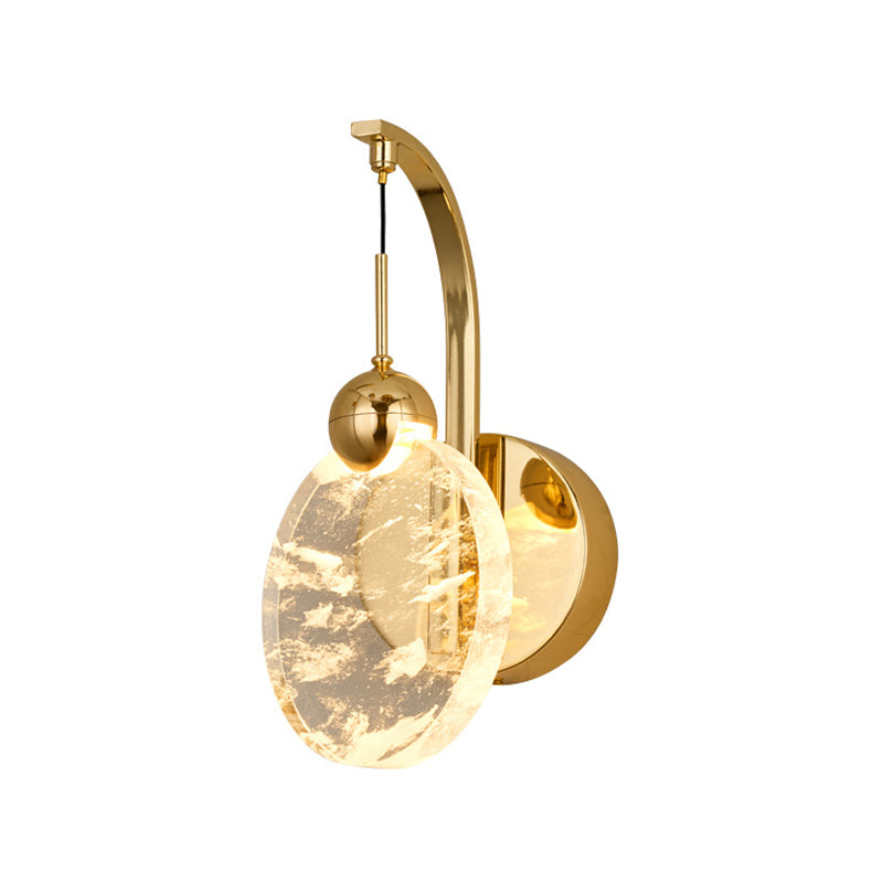 Round Corridor Wall Lighting Clear Crystal LED Minimalism Wall Mounted Light with Bent Arm in Gold