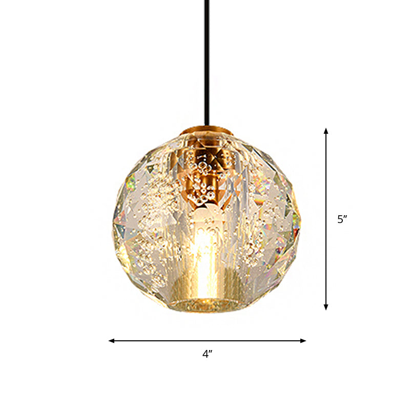 Simplicity Sphere Pendant Light Crystal Ball 1 Bulb Bedroom Suspended Lighting Fixture in Gold