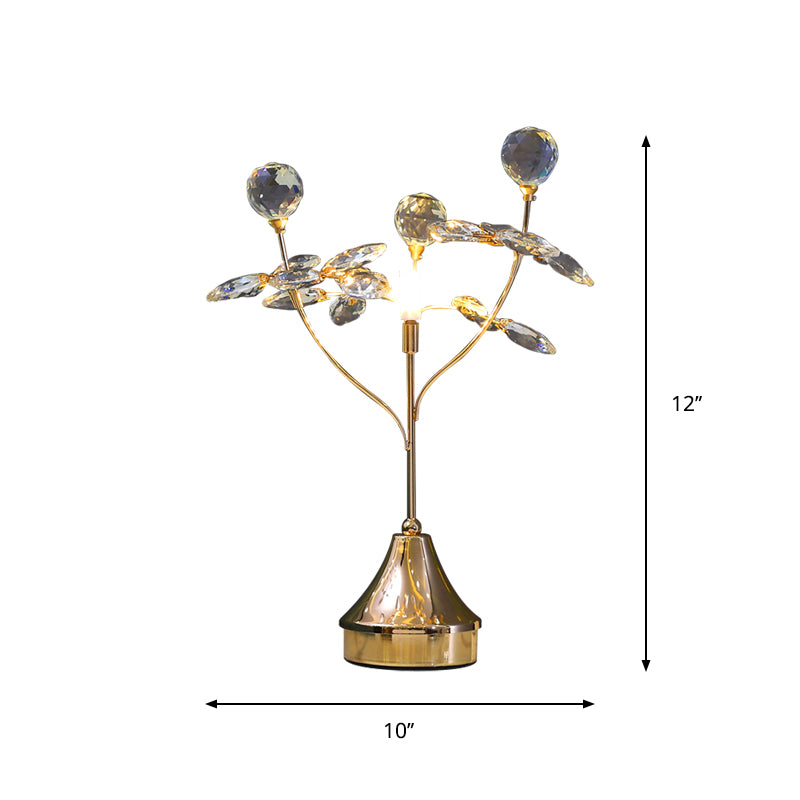 Facettierte Kristallkugel und Blatt Nachtlampe modernistische Einzelkopftischleuchte in Gold