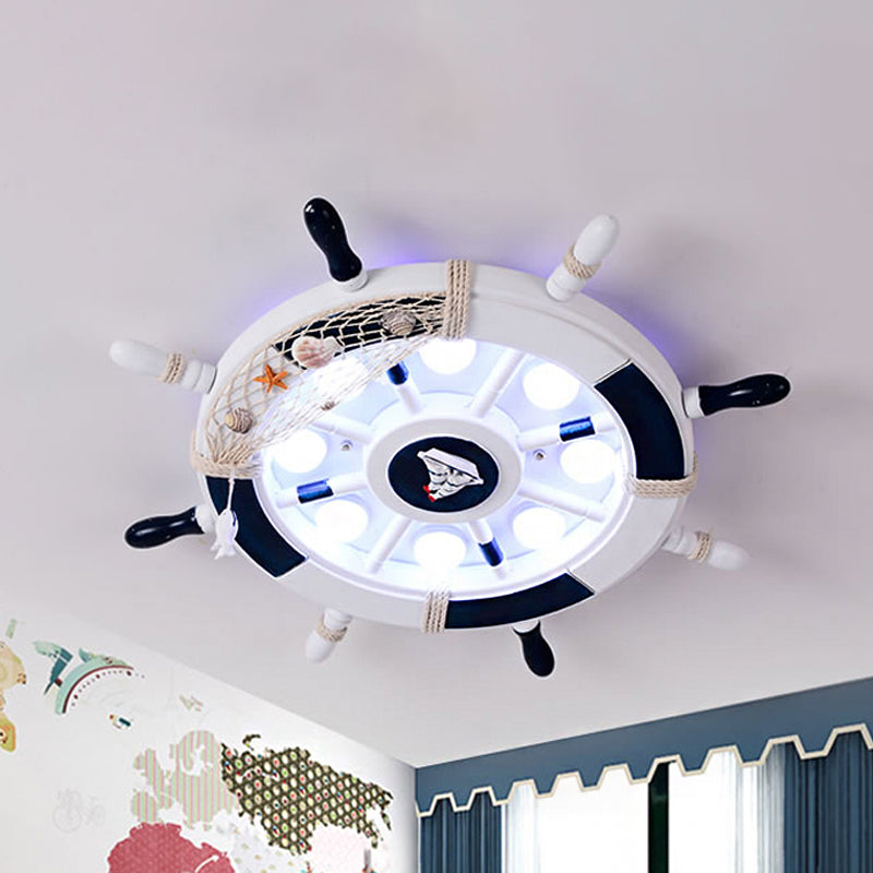 White/Orange/Blue Rudder Flush Lamp Coastal LED Acrylic Ceiling Mounted Fixture in White Light for Bedroom
