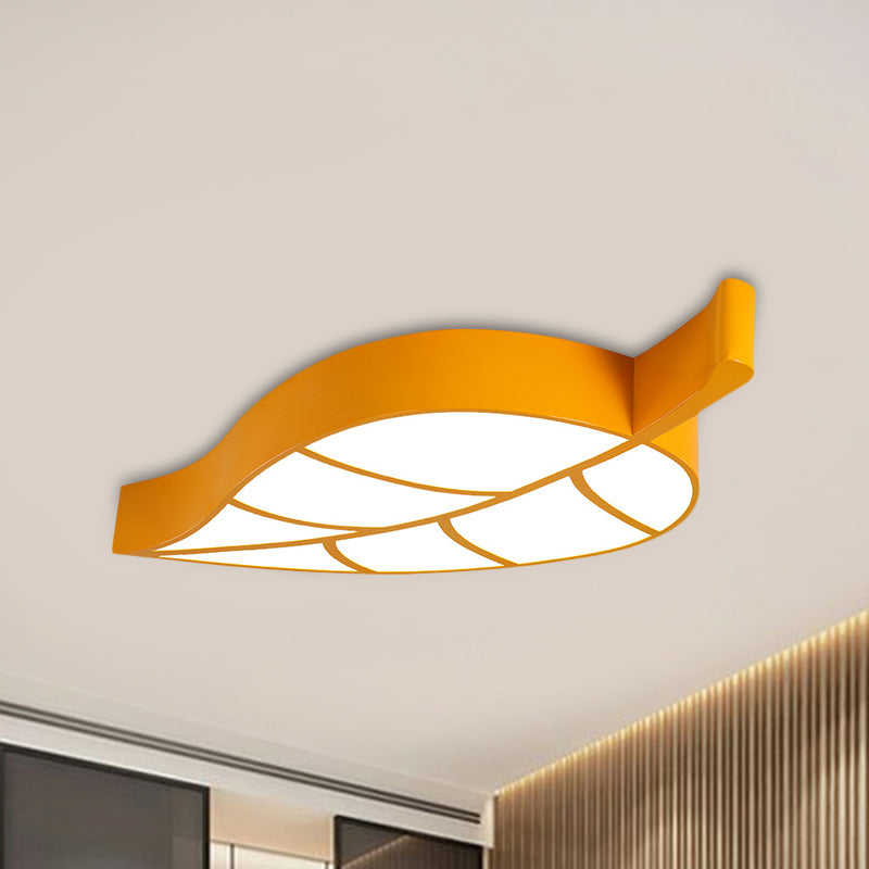 Leaf-Shaped Sleeping Room Flush Lighting Acrylic LED Kids Close to Ceiling Lamp in Red/Yellow/Blue