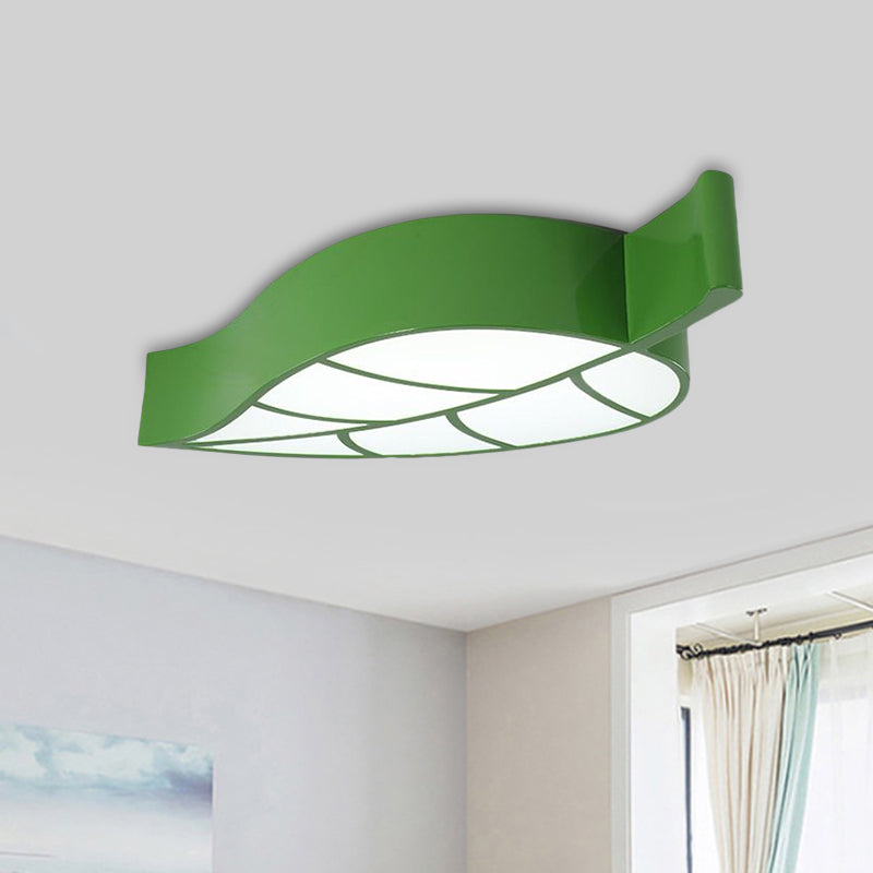 Leaf-Shaped Sleeping Room Flush Lighting Acrylic LED Kids Close to Ceiling Lamp in Red/Yellow/Blue