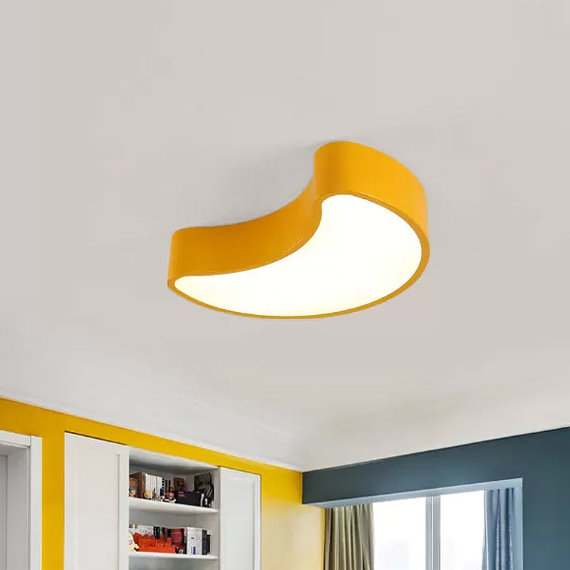 White/Red/Yellow Semi-Moon Ceiling Fixture Kids LED Acrylic Flush Mount Recessed Lighting for Leisure Area