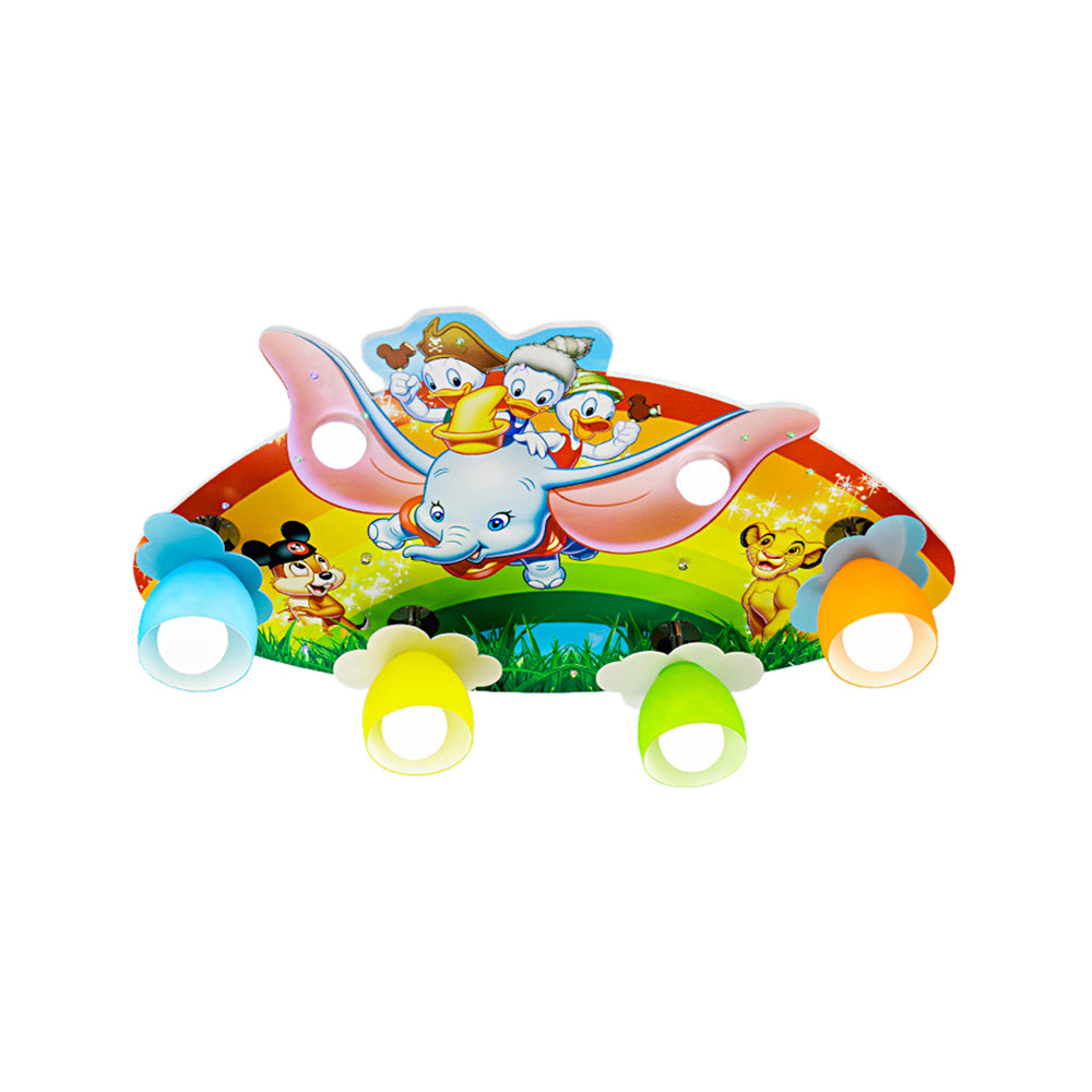 Cartoon-Regenbogen-Deckenleuchte mit großem Elefantenohr aus Holz, mehrfarbige Deckenleuchte für Kinderzimmer
