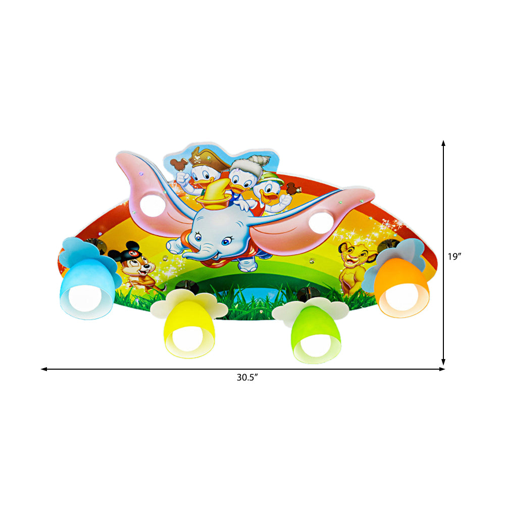 Cartoon-Regenbogen-Deckenleuchte mit großem Elefantenohr aus Holz, mehrfarbige Deckenleuchte für Kinderzimmer