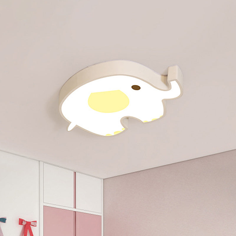 Lámpara LED empotrada para dormitorio, lámpara de techo blanca para niños con pantalla acrílica de elefante, luz cálida/blanca/natural