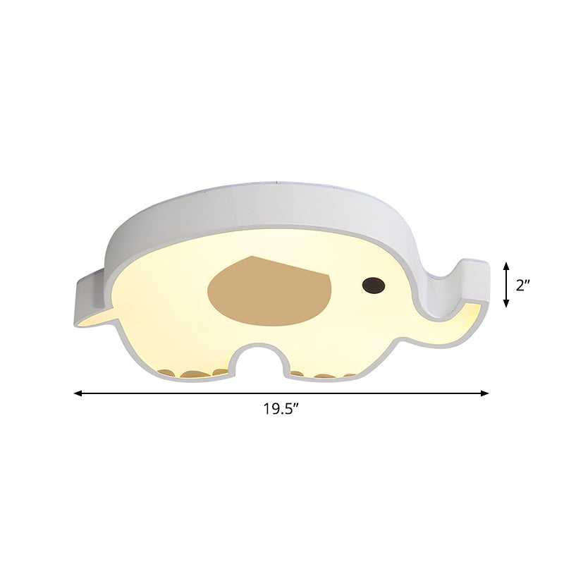 Lámpara LED empotrada para dormitorio, lámpara de techo blanca para niños con pantalla acrílica de elefante, luz cálida/blanca/natural