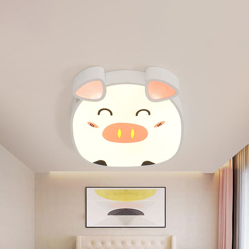 White Cartoon Pig Ceiling Flush Mount Light Kids LED Acrylique Flush Lighting in Warm / White / Natural Light