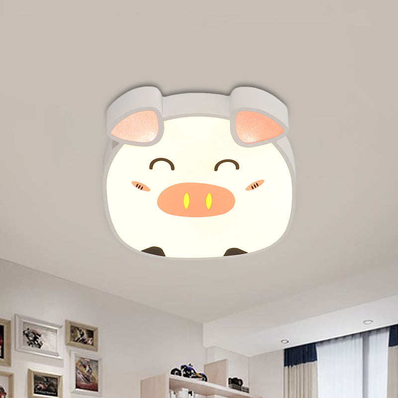 White Cartoon Pig Ceiling Flush Mount Light Kids LED Acrylique Flush Lighting in Warm / White / Natural Light