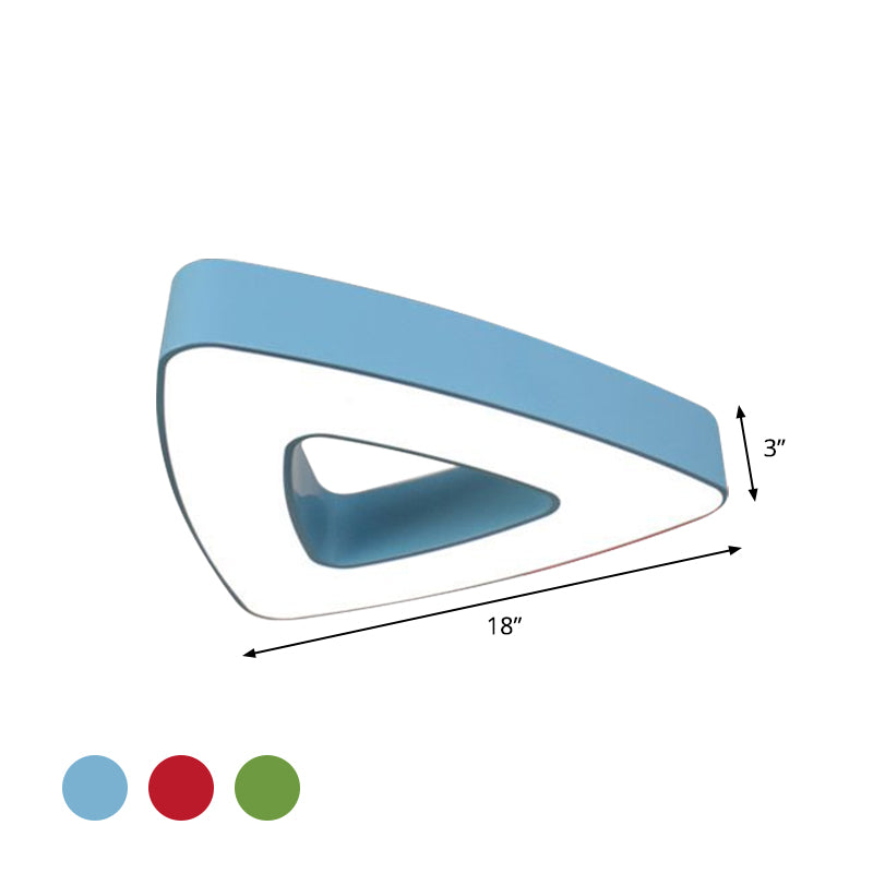 Acrylic Hollowed Triangle Flush Lighting Kids Red/Blue/Green LED Flushmount Ceiling Fixture in Warm/White Light