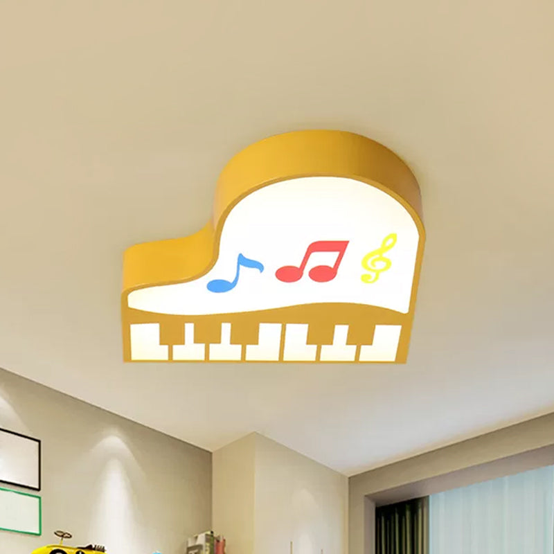 Red/Yellow/Pink Piano Flush Ceiling Light Children Style LED Acrylic Flush Mount Lighting Fixture, Warm/White Light
