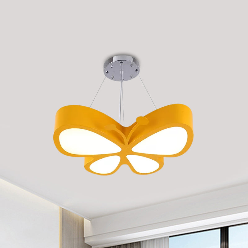 Lámpara de lámpara de dormitorio LED niños Rojo/amarillo/verde Luz de techo colgante con tono acrílico de mariposa en luz cálida/blanca