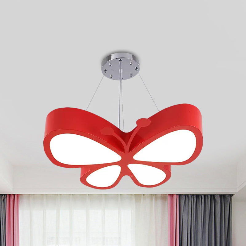 Lámpara de lámpara de dormitorio LED niños Rojo/amarillo/verde Luz de techo colgante con tono acrílico de mariposa en luz cálida/blanca