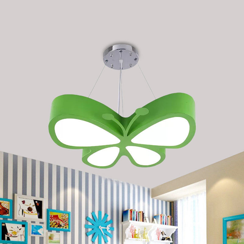 LED Bedroom Chandelier Lamp Kids Red/Yellow/Green Hanging Ceiling Light with Butterfly Acrylic Shade in Warm/White Light