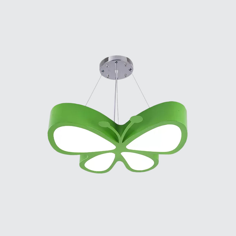 Lámpara de lámpara de dormitorio LED niños Rojo/amarillo/verde Luz de techo colgante con tono acrílico de mariposa en luz cálida/blanca