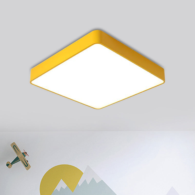 Voyant carré Flush Fixture Kids Acrylique Blanc / Rouge / Jaune Clôture Fermer à Ceiling Lamp in Warm / White Light