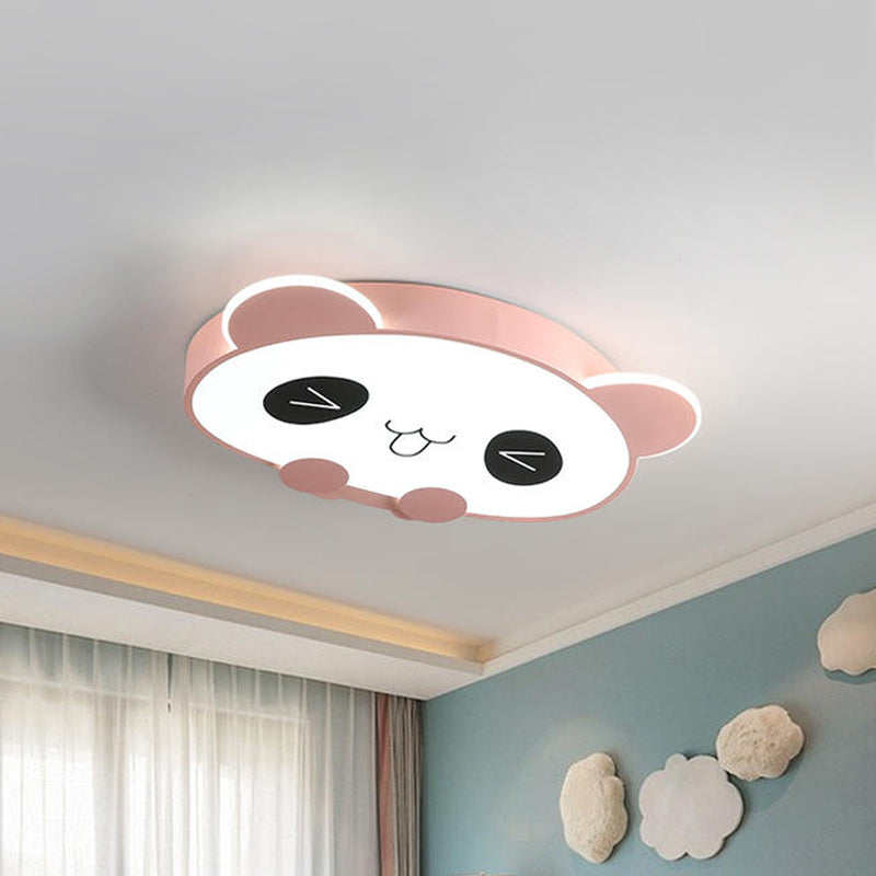 Black/Pink Cartoon Panda Ceiling Lighting Children LED Acrylic Flush Mount Light in Warm/White Light